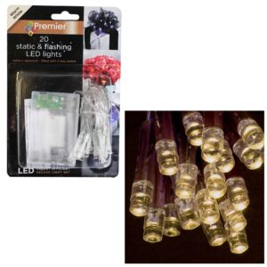 20 Static or Flashing Warm White LED Lights, Battery Operated -LB071941WW