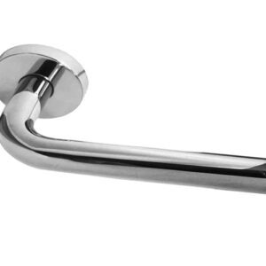 Frelan Hardware Radium Door Handles On Round Rose, Polished Stainless Steel  (sold in pairs)