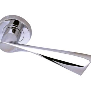 Frelan Hardware Twirl Door Handles On Round Rose, Polished Chrome  (sold in pairs)