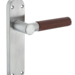 Frelan Hardware Ascot Polished Or Satin Chrome & Brown Leather Door Handles