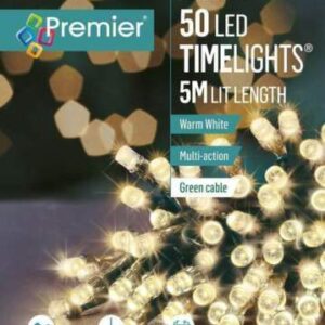 50 LED Multi Action Lights with Timer, White -  LB112382WC
