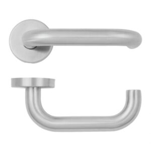 Jennie Premium Handle,  Lever on Round Rose In Satin Stainless Steel
