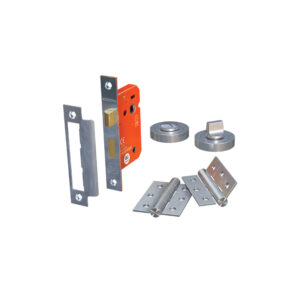 Satin Chrome Bathroom Lock and Hinge Door Pack - 64mm
