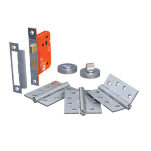 Satin Chrome Bathroom Lock and Hinge Door Pack -76mm